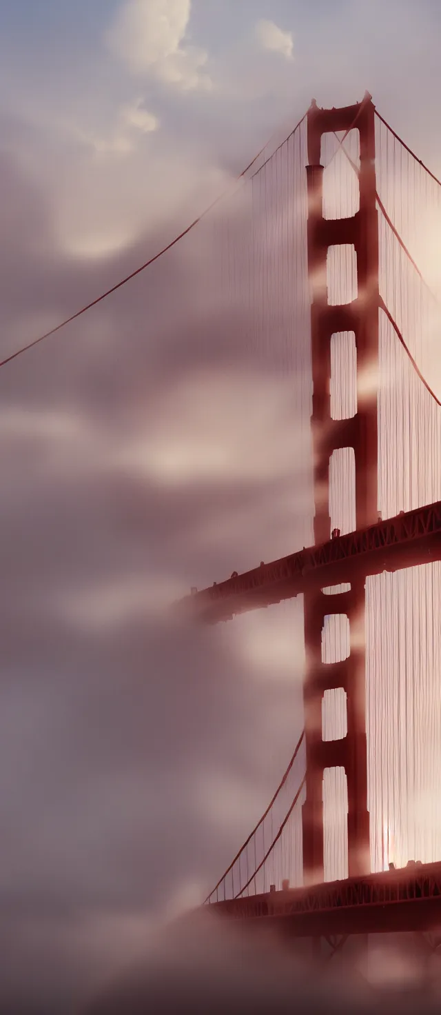 Prompt: golden gate to heaven, fog, dramatic soft light, fluffy clouds, high details, unreal engine octane render, perfect composition, ultra detailed