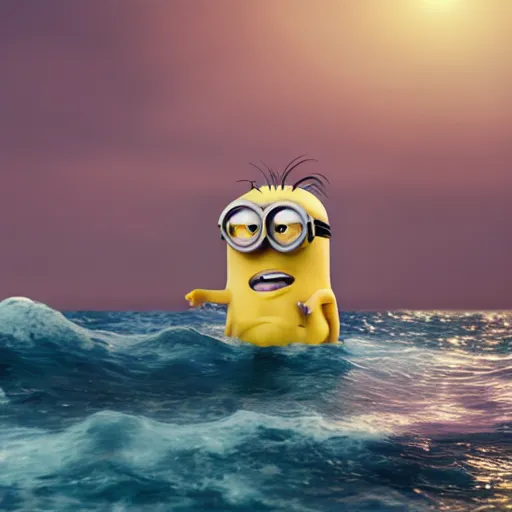 Image similar to the birth of venus, the minion, hyper realistic beautiful cinematic photography