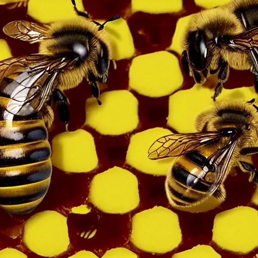 Prompt: Bee honey 4k, realistically, pragmatic, actual, cinematic, hyper realism, 8k, Vibrant colors