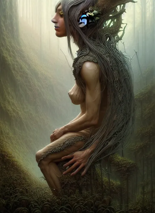 Image similar to portrait shot of forest elf in a scenic dystopian environment, intricate, elegant, highly detailed, centered, digital painting, artstation, concept art, smooth, sharp focus, illustration, artgerm, tomasz alen kopera, peter mohrbacher, donato giancola, joseph christian leyendecker, wlop, boris vallejo