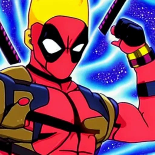 Image similar to deadpool in dragon ball z, 4 k