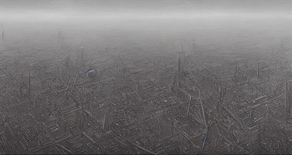 Prompt: view on futuristic city in the horizon, illustration by zdzisław beksinski, detailed, sharp, 8 k