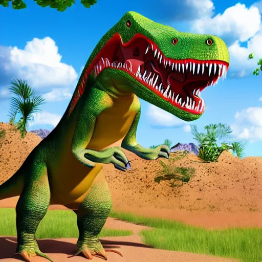 Prompt: cartoon dinosaur, happy, illustration, highly detailed, 3 d render