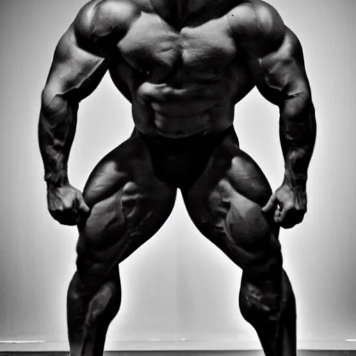 Image similar to overly muscular giant superhuman gigachad, grayscale, award - winning, sharp focus