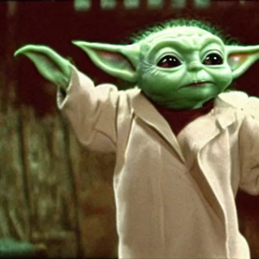 Image similar to promotional image of Betty White as baby yoda dancing.