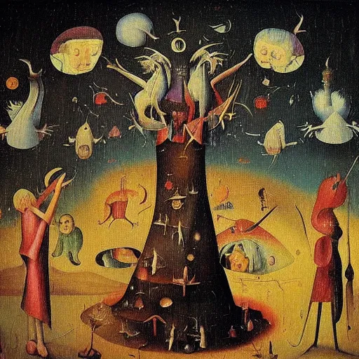 Image similar to “ hieronymus bosch psychedelic oil painting, surreal ”