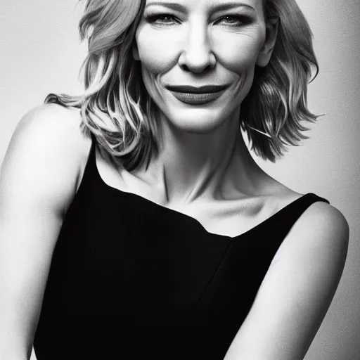 Image similar to high resolution portrait of cate blanchett with full body tattoo , highly detailed, photorealistic, 4k