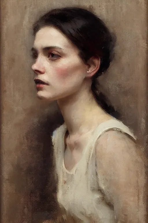 Image similar to Richard Schmid and Jeremy Lipking victorian genre painting full length portrait painting of a young beautiful woman