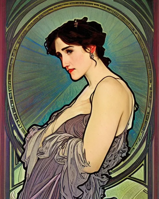 Prompt: highly detailed portrait of jennifer connelly by Alphonse Mucha