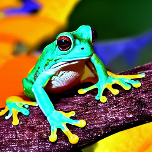 Prompt: photo orange and teal! frog
