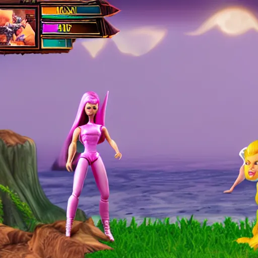 Prompt: screenshot from original mortal kombat game, barbie vs unicorn