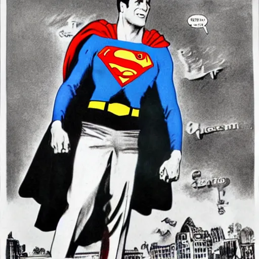 Prompt: Cary Grant as Superman in the style of Norman Rockwell,