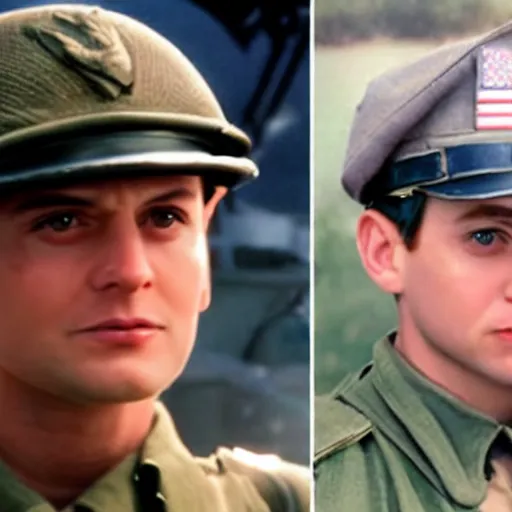 Prompt: tobey maguire dressed as a us ww 2 army soldier during the battle of midway, highly detailed, cinematic lighting, photorealistic