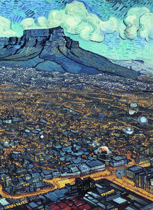 Image similar to hyper realistic cape town city,. painted by vincent van gogh and chiara bautista and norman rockwell and greg rutkowski weta studio, and lucasfilm