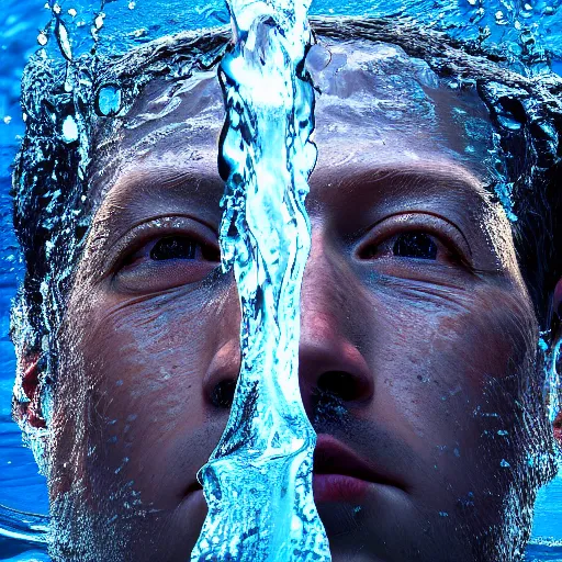 Image similar to mark zuckerberg as water made of water, award winning stunning water photography, extremely detailed, artstation, 8 k, sensual lighting, incredible art, wlop, artgerm