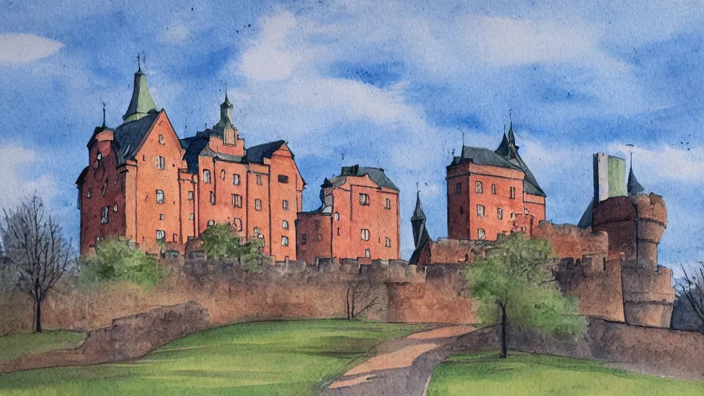 Image similar to orebro castle aquarelle painting