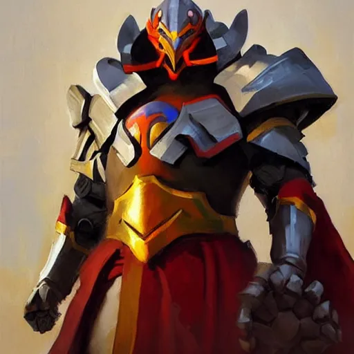 Image similar to greg manchess portrait painting of armored overlord momon with red cloak as overwatch character, medium shot, asymmetrical, profile picture, organic painting, sunny day, matte painting, bold shapes, hard edges, street art, trending on artstation, by huang guangjian and gil elvgren and sachin teng