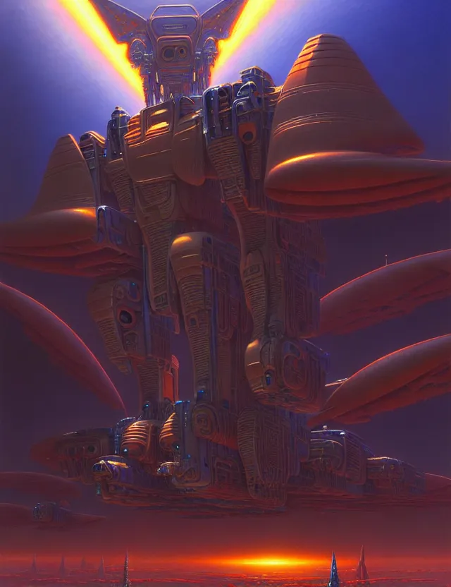 Prompt: a sphynx mecha, tim hildebrandt, wayne barlowe, bruce pennington, donato giancola, trending on artstation, cinematic composition, beautiful lighting, hyper detailed, 8 k, oil on canvas