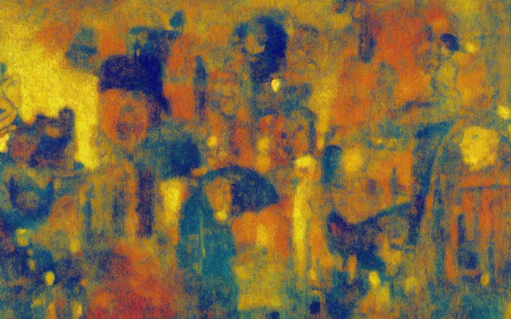 Prompt: surreal movie still from the triplets of belleville, award winning oil painting by odilon redon, chromatic aberration