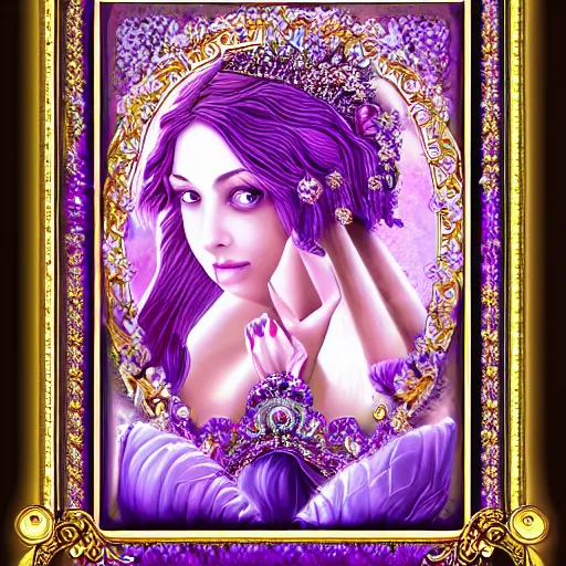 Image similar to princess of amethyst, gorgeous, ornate, intricate, detailed, stunning, framed masterpiece, 4 k