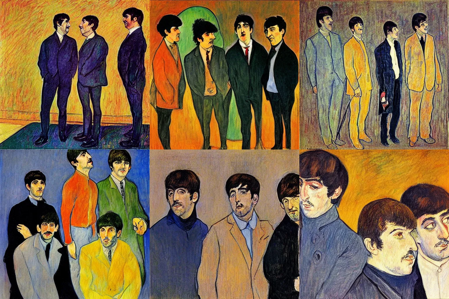Prompt: “painting of the Four Beatles by toulouse-lautrec”