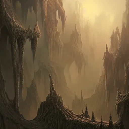 Image similar to a beautiful hyper realistic detailed matte painting of sepulcher crystal trypophobia, lost arc, overgrown by agate and purpurite, dramatic lighing,underexposed, overcast, fog, by Quentin Mabille and Moebius and Andreas Rocha and Raphael Lacoste, unreal engine, trending on artstation