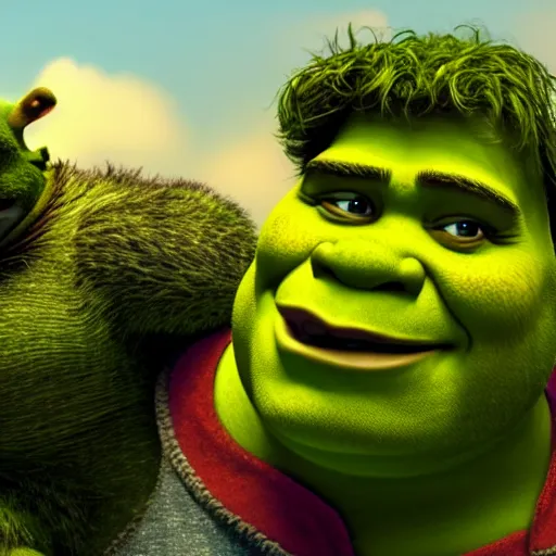 Image similar to shrek going to heaven, highly detailed, high quality, hd, 4 k, 8 k, canon 3 0 0 mm, professional photographer, 4 0 mp, lifelike, top - rated, award winning, realistic, sharp, no blur, edited, corrected, trending