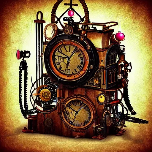 Prompt: “ a steampunk time machine, digital art ”
