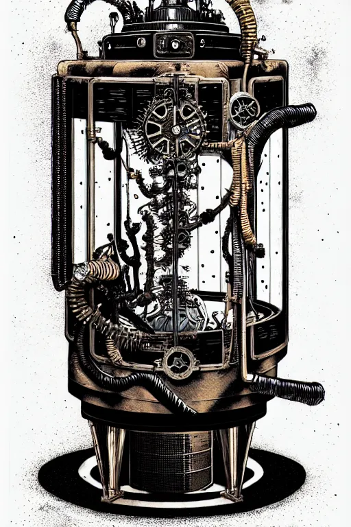 Prompt: steampunk cryo chamber containing an caterpillar, high details, intricately detailed, by vincent di fate, inking, 3 color screen print, masterpiece, trending on artstation,, sharp, details, hyper - detailed, hd, 4 k, 8 k