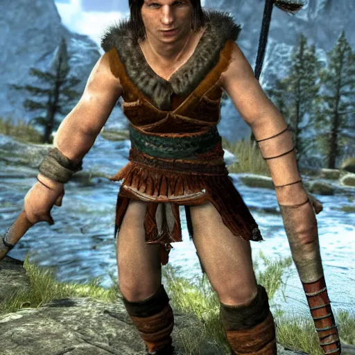 Prompt: Michael cera as scrawny barbarian in Skyrim