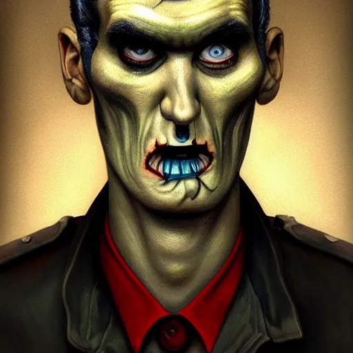 Image similar to head portrait of a slim zombie version of morrissey with a quiff hairstyle, 7 days to die zombie, fine art, award winning, intricate, elegant, sharp focus, cinematic lighting, rimlight, digital painting, 8 k concept art, art by z. w. gu, art by brom, art by michael hussar, 8 k