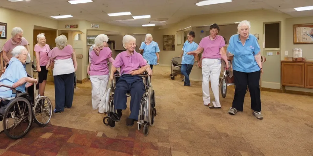 Prompt: a roller coaster ride through a nursing home