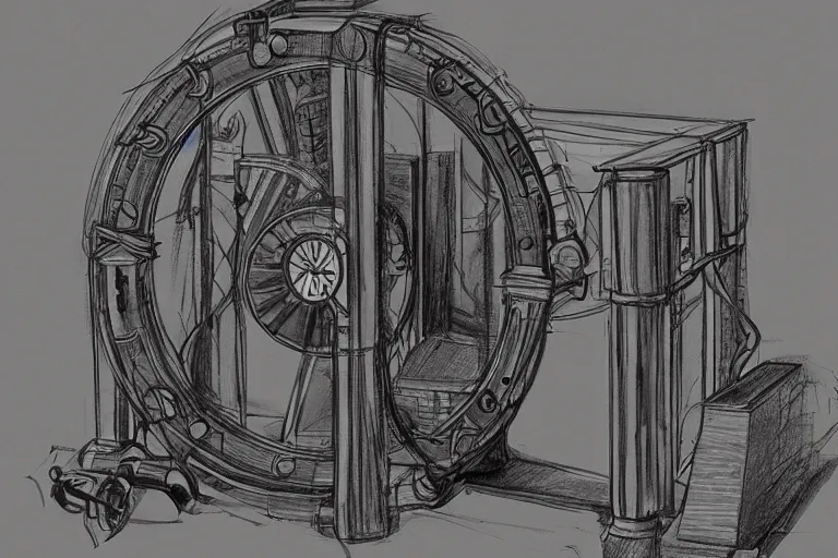 Image similar to sketch of a time machine, detailed, labeled