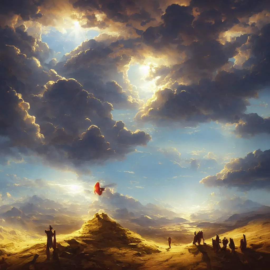 Prompt: a sending down [ of the revelation ] from him who created the earth and the lofty heavens, overdetailed art, by greg rutkowski, by rhads, sharp focus, god looking at me