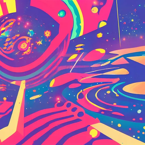 Image similar to Liminal space in outer space, Corporate Hippie aesthetic, psychedelic graphic styles