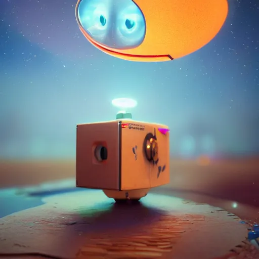 Image similar to cardboard pinhole camera, floating, extreme closeup, center frame, symmetric, rim light, bioluminescence, electric, concept art, intricate details, highly detailed, colorful, photorealistic, disney pixar, octane render, iridescent, anime, 8 k