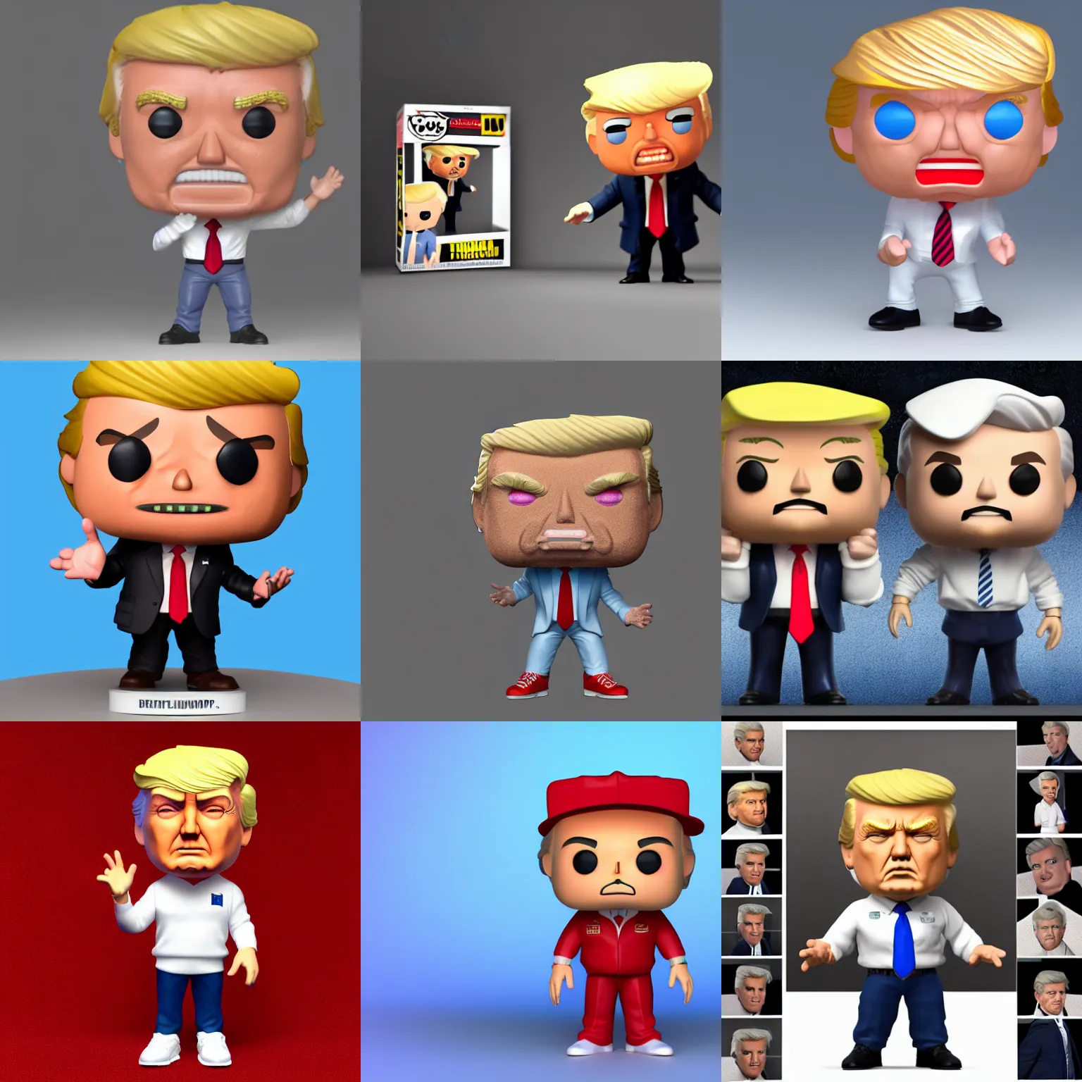 Image similar to full body 3d render of donald trump as a funko pop, studio lighting, white background, blender, trending on artstation, 8k, highly detailed