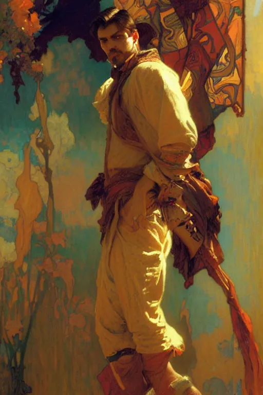 Prompt: attractive man, renaissance, cool colors, painting by gaston bussiere, craig mullins, greg rutkowski, alphonse mucha