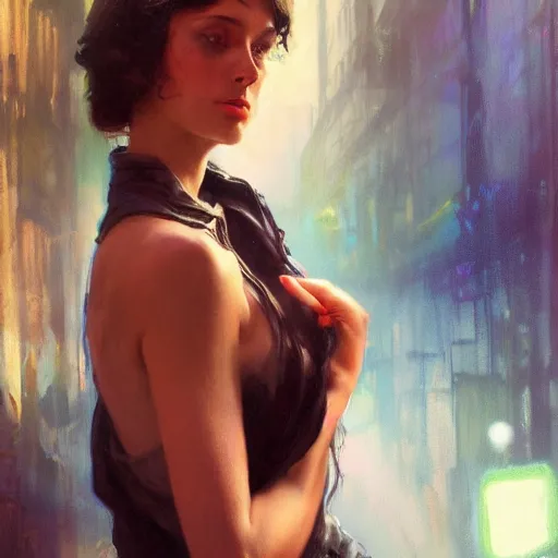 Image similar to georgia palmer, hyperrealistic full figure, bladerunner street alley, art of elysium by frank frazetta and by jeremy mann and by alphonse mucha, fantasy art, photo realistic, dynamic lighting, artstation, full figure poster, volumetric lighting, very detailed face, 4 k, award winning