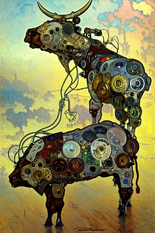 Prompt: cyborg cow, intricate, futuristic, fantasy, elegant, thomas kindkade, alphonse mucha, loish, norman rockwell,