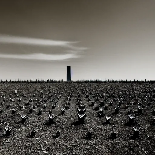 Prompt: radioactive spike field, monolithic granite spikes, one lone person standing in front of the spikes, creepy monotone black and white lighting, post nuclear fallout, desolate, no life, high resolution, old photo, distorted photo, slow corruption