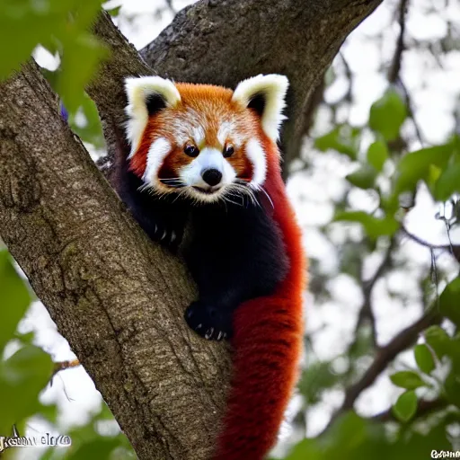 Prompt: a red panda in a tree