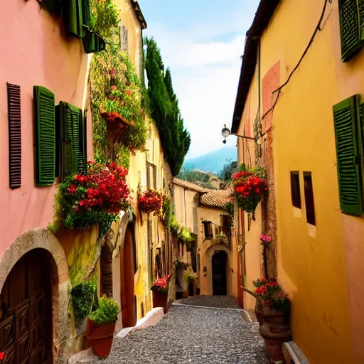 Image similar to scene from romantic comedy set in Tuscany, 4k, film stills photography, colourful,