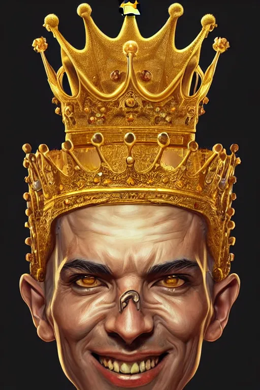 Image similar to digital art, centered full body of an smiling king, golden crown, ,intricate, veins, by James Jean and by artgerm , ultradetailed, charachter design, concept art, trending on artstation,