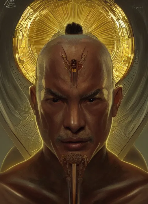 Prompt: symmetry!! shang tsung, machine parts embedded into face, intricate, elegant, highly detailed, digital painting, artstation, concept art, smooth, sharp focus, illustration, art by artgerm and greg rutkowski and alphonse mucha, 8 k