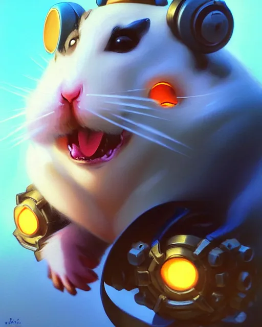 Image similar to wrecking ball the hamster from overwatch, character portrait, portrait, close up, highly detailed, intricate detail, amazing detail, sharp focus, vintage fantasy art, vintage sci - fi art, radiant light, caustics, by boris vallejo