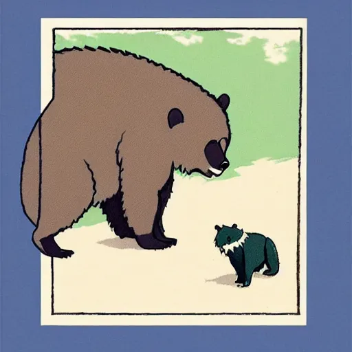 Image similar to a bear drawn by studio ghibli, hayao miyazaki