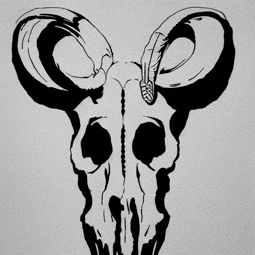 Prompt: ram skull outline, black ink on white paper