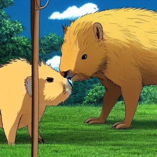 Prompt: beautiful Studio Ghibli movie about a capybara, award-winning