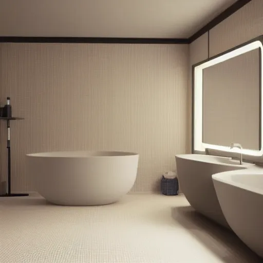 Image similar to still photo of a japanese bath room, highly detailed, photorealistic portrait, bright studio setting, studio lighting, crisp quality and light reflections, unreal engine 5 quality render